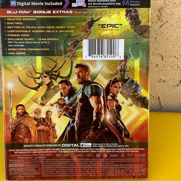 Marvel THOR RAGNAROK 2 DISC BLU-RAY DVD COMBO slipcase, Chris Hemsworth - Picture 2 of 2
